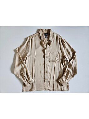 H&M Mens NWOT 100% Viscose Button Up Dress Casual Shirt Beige Size Medium